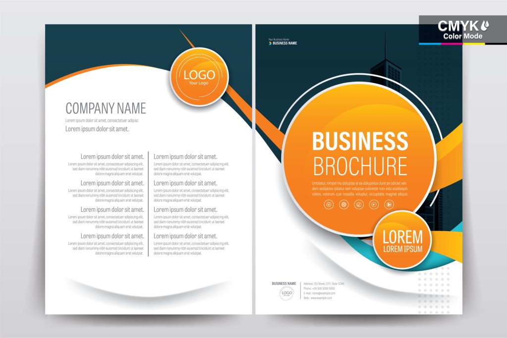 Brochure Flyer Template Layout Background Design. booklet, leaflet, corporate business annual report layout with white, orange and gray curve background template a4 size - Vector illustration.